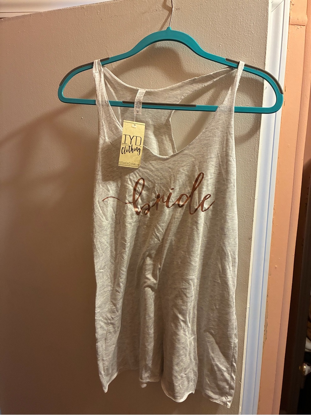 Women's 'Bride' Tank Top in grey with Rose Gold Script